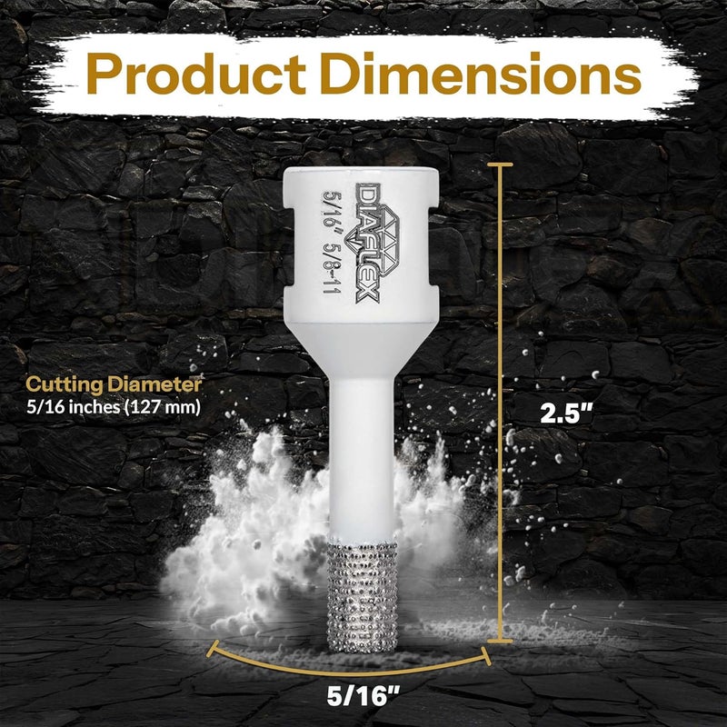 DIAFLEX Premium Brazed Core Bit – 5/16" Diamond Hole Saw for Porcelain, Ceramic, Stone, Dekton – 5/8"-11 Thread – Fast Clean Cuts – Vacuum Brazed – Wet or Dry Use - Image 3